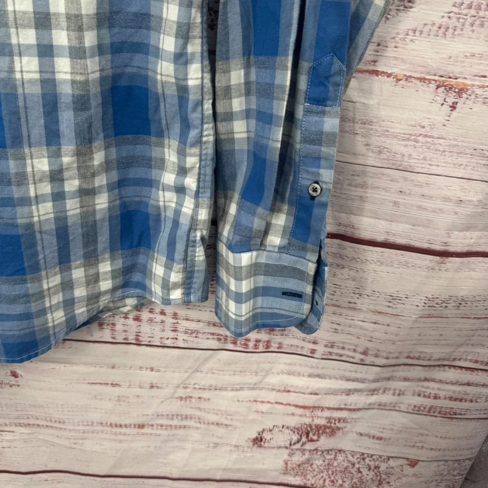 UNTUCKit Shirt Mens Large Slim Fit Blue Grey Plaid Long Sleeve Button Down - Picture 4 of 9